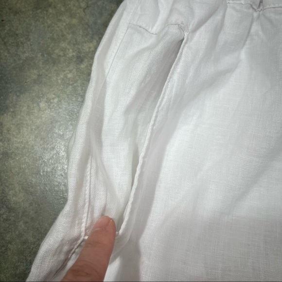 Cynthia Rowley Linen Cropped Wide Leg Pants Elastic Waist White Sz L Beach 27*23 - Picture 2 of 9